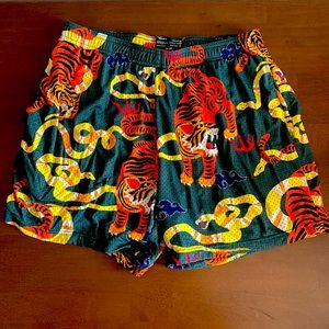 Nice Laundry 4” pocket lounge shorts with tiger pattern